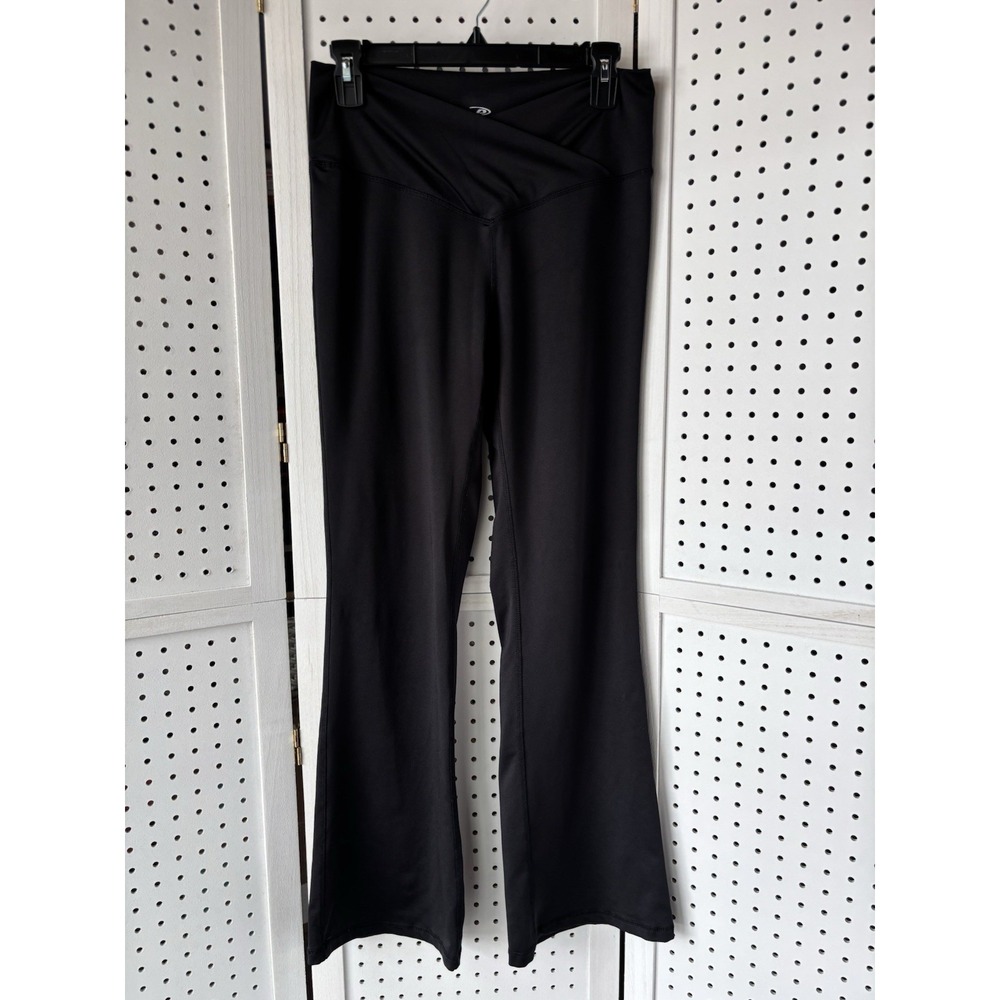 Women's L Pro Player Flared Leggings Cross Tummy Wicking Yoga Black